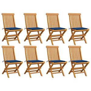 vidaXL Chaises de jardin avec coussins bleu royal lot de 8 Teck massif