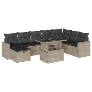 vidaXL Salon de jardin 9 Pièces avec coussins gris clair résine tressée