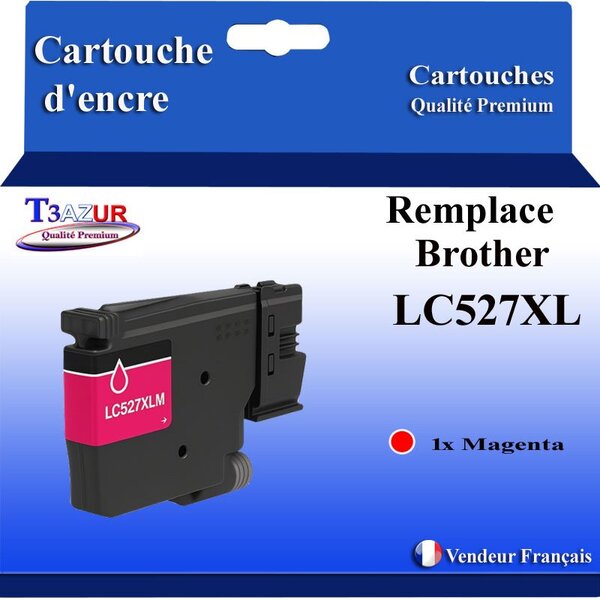 T3AZUR - Toner compatible avec Brother MFC-J4350DW  MFC-J4550DW  MFC-J6760DW remplace Brother LC527 XL Magenta