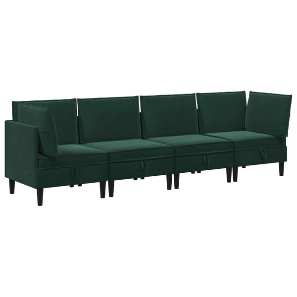 vidaXL Ensemble de meubles pour le salon 4 pc Vert foncé Velours
