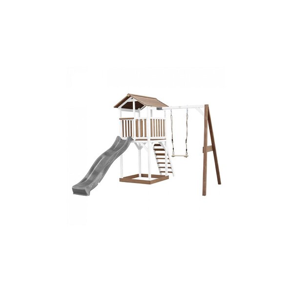 AXI Beach Tower avec Balancoire Simple Marron Blanc Toboggan Gris