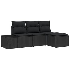 vidaXL Ensemble de Canapés de Jardin de 4 Pièces avec Coussins Noir Rattan Poly
