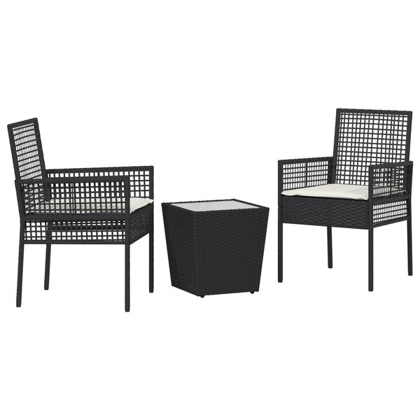 Ensemble de Bistro de Jardin 3 Pièces avec Coussins en Poly Rattan Noir
