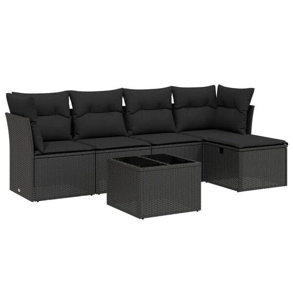 vidaXL Salon de jardin 6 Pièces avec coussins noir résine tressée