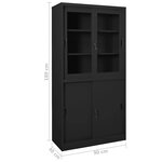 Armoire de bureau porte coulissante 90 x 40 x 180 cm avec 3 étagères réglables style moderne en acier anthracite 02_0046825