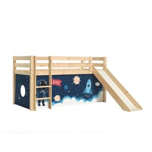 PINO Lit Compact avec Toboggan Pin Massif Nature  + Rideau en 4 parties Espace