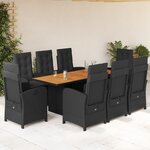 vidaXL Ensemble à manger de jardin 9Pièces coussins noir résine tressée