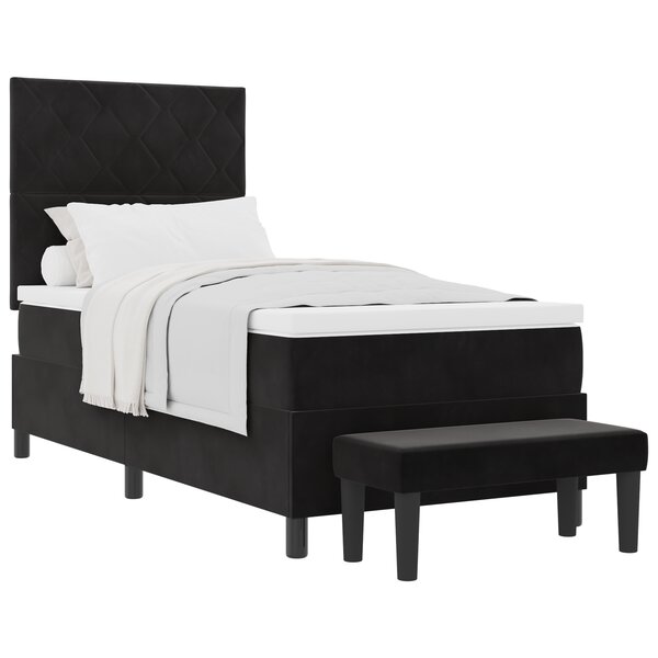 vidaXL Lit à Ressorts avec Matelas & Banc Noir 90x200 cm en Velours