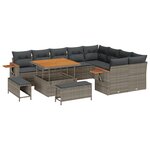 Ensemble de canapé de jardin de 12 pièces avec coussins gris en poly rotin acacia