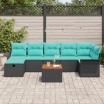 vidaXL Ensemble de canapé de jardin avec coussin 8 Pièces Noir Poly rotin