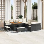 vidaXL Ensemble de canapé de jardin 13 pièces avec coussins en poly rattan noir et acacia
