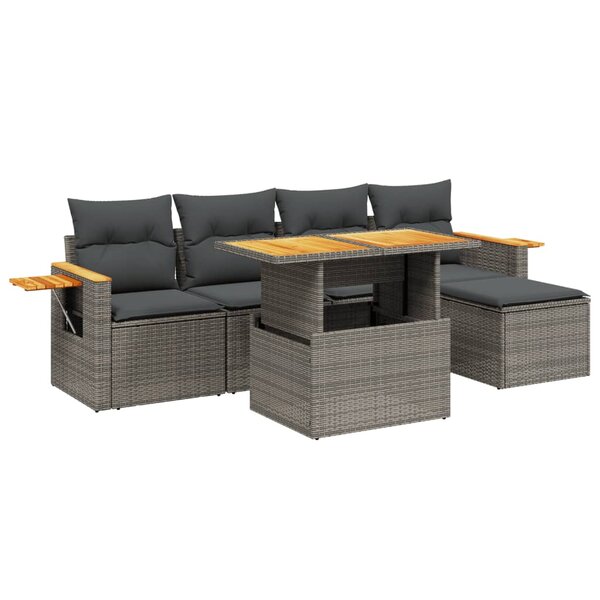 vidaXL Salon de jardin 6 Pièces avec coussins gris résine tressée