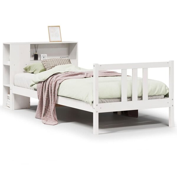 vidaXL Lit bibliothèque sans matelas blanc 90x200cm bois de pin massif