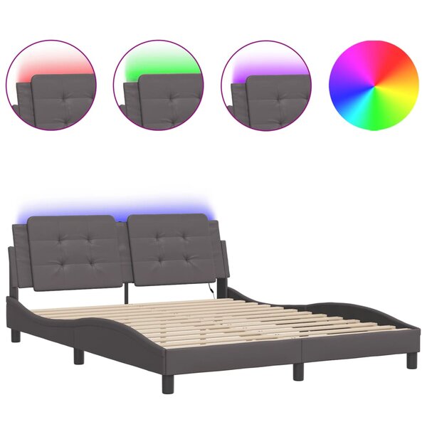 vidaXL Cadre de lit avec lumières LED gris 160x200 cm similicuir