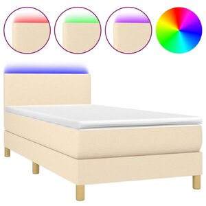 vidaXL Sommier à lattes de lit avec matelas LED Crème 90x190 cm Tissu