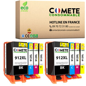 912XL - 8 cartouches d'encre compatibles avec HP 912 XL - COMETE