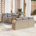 Canapés de Jardin 7 Pièces avec Coussins Beige en Rattan Synthétique