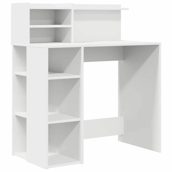 vidaXL Bureau avec étagère Blanc 90 x 48 x 101 5 cm Bois d'ingénierie