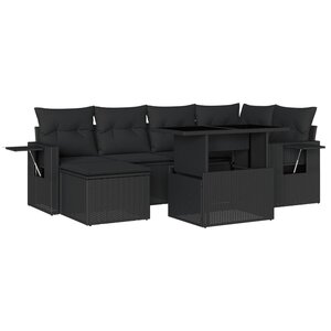 vidaXL Salon de jardin 7 Pièces avec coussins noir résine tressée
