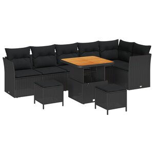 vidaXL Ensemble de canapé de jardin avec coussin 9 Pièces Noir