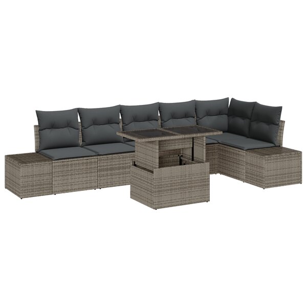 vidaXL Ensemble de Canapé de Jardin 7 Pièces avec Coussins Gris Rotin Poly