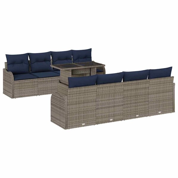vidaXL Ensemble de canapé de jardin avec coussin 7 Pièces Gris polyrotin