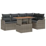 Ensemble de Canapés de Jardin 6 Pièces avec Coussins Gris Poly Rattan Acacia