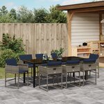 vidaXL Ensemble de salle à manger de jardin 9 pièces avec coussins Gris Poly Rattan