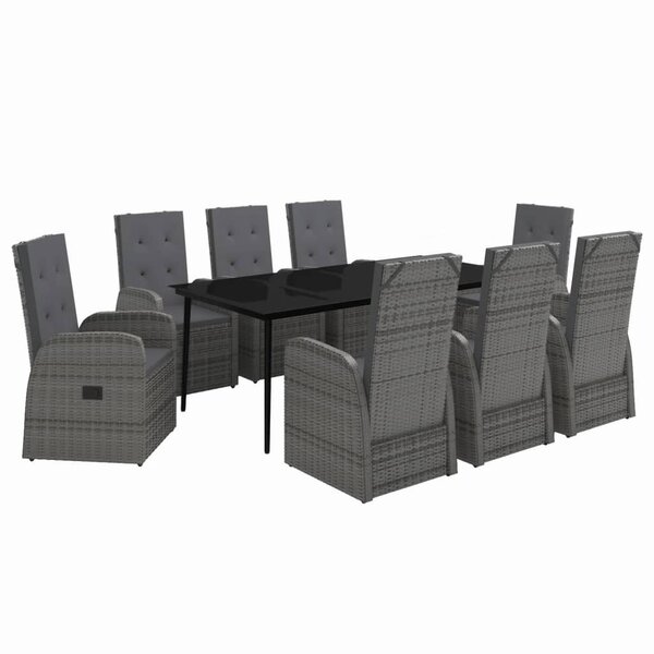 vidaXL Ensemble à manger de jardin avec coussins 9 Pièces Gris