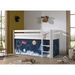 PINO Lit sureleve en pin massif 90x200cm avec sommier Blanc Espace