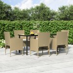 vidaXL Ensemble à manger de jardin coussins 7 Pièces Beige/noir