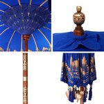 vidaXL Parasol balinais Bleu (180-190) x 260 cm Coton et bois massif