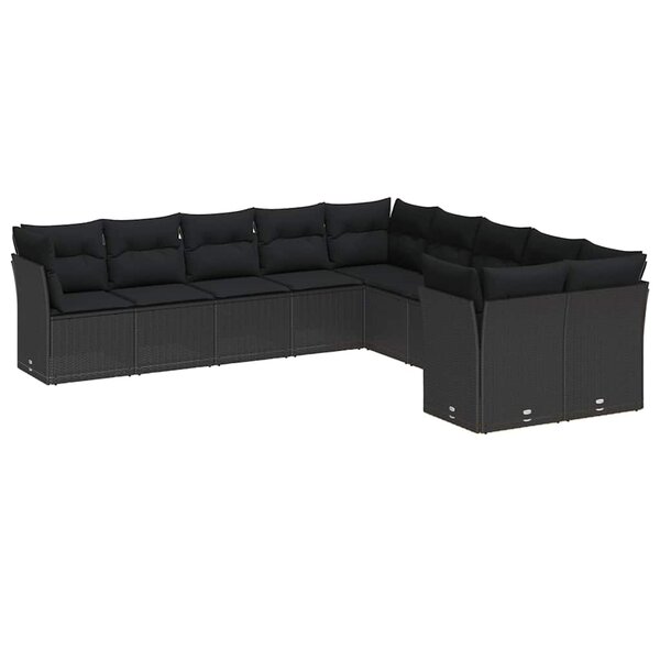 vidaXL Ensemble de canapé de jardin avec coussin 13 Pièces Noir polyrotin