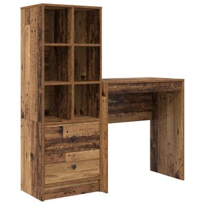 vidaXL Bureau avec tiroir avec étagère avec stockage 2 Pièces Bois ancien