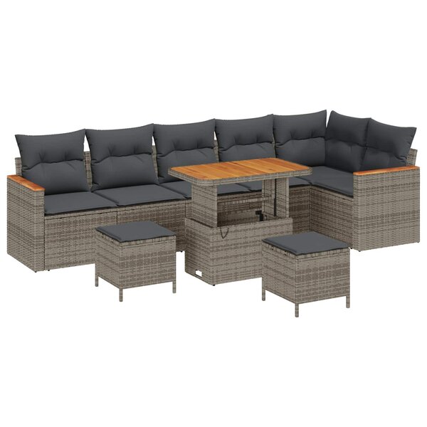 vidaXL Ensemble de canapé de jardin 9 Pièces Gris polyrotin