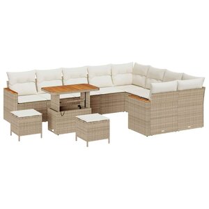 vidaXL Ensemble de canapé de jardin 12 Pièces Beige Poly rotin