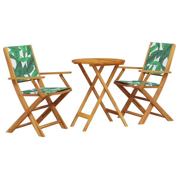 vidaXL Ensemble de bistro 3 Pièces motif de feuilles tissu et bois massif