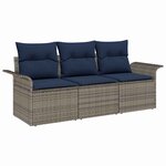 vidaXL Ensemble de Canapés avec coussin 3 Pièces Gris et marine polyrotin