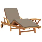 Chaise longue vidaXL avec coussin et table Taupe en Bois massif d'Acacia