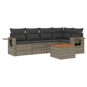 vidaXL Salon de jardin 6 Pièces avec coussins gris résine tressée