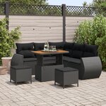 Canapé de jardin de 8 pièces avec coussins en poly rattan noir acacia
