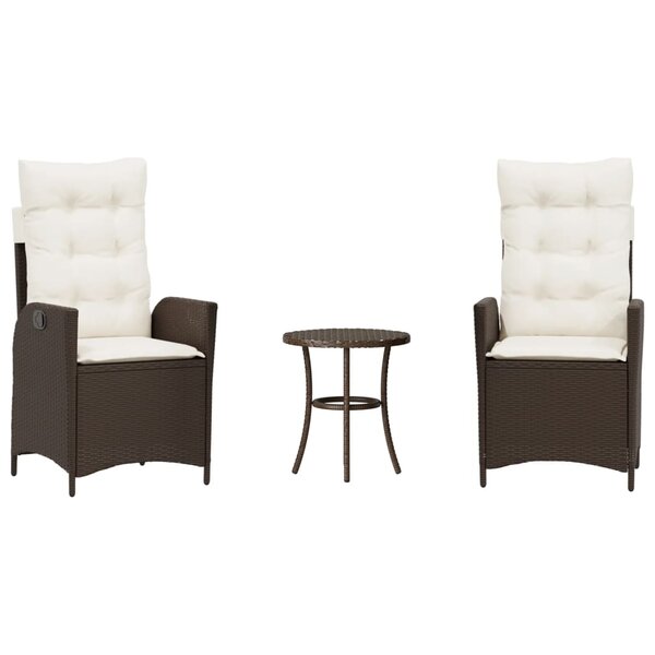 vidaXL Ensemble de bistro 3 Pièces avec coussins marron résine tressée