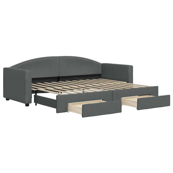 vidaXL Lit de jour avec gigogne et tiroirs gris foncé 80x200 cm tissu