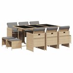 vidaXL Ensemble à manger de jardin et coussins 11 Pièces mélange beige