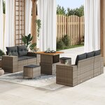 Ensemble de Canapé de Jardin 8 Pièces avec Coussins Gris en Rotin Poly Acacia