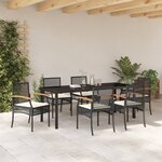 vidaXL Ensemble de salle à manger de jardin 7 pièces avec coussins noir poly rattan