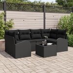 Ensemble de Canapés de Jardin de 7 Pièces avec Coussins Poly Rattan Noir
