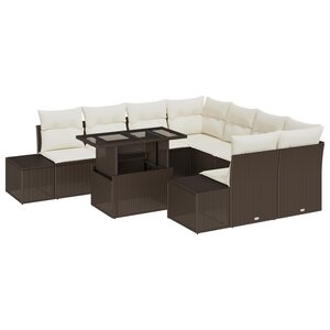 vidaXL Set de canapé de jardin 9 pièces avec coussins marron en poly rattan