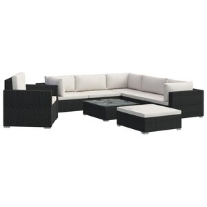 vidaXL Salon de jardin 8 Pièces avec coussins résine tressée noir