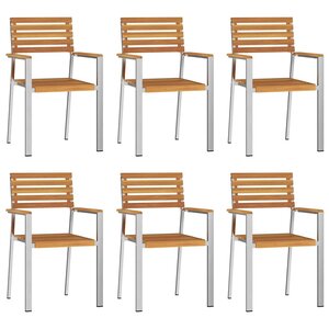 vidaXL Chaise de jardin 6 pc Bois d'acacia massif et acier inoxydable